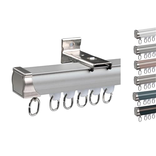 Deckenvorhangschiene Vorhangschiene aus Aluminium Schwerlast Gardinenschiene Vorhang Schiene Decken Wandmontage Mit Zubehör für Fenster(B-Gray,200cm(2 * 100cm)) von Generic