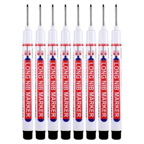Deep Reach Marker Set – 8 Pcs Mechanical Carpenter Pens | Waterproof Long Nib Marking Tool For Wood, Metal, Glass, Tile, Stone | Precision Drawing Pens For Construction, Crafting, Bathroom von Generic