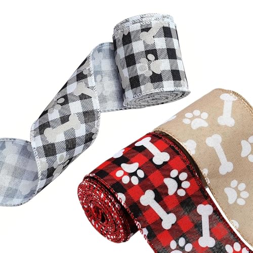 Dekoratives Band mit Hundepfotenabdruck, Dekoband aus Polyester, Band für Hochzeitshund, Pfotenabdruckband, 3 Rollen Band mit Metallkante, dekoratives Band aus von Generic