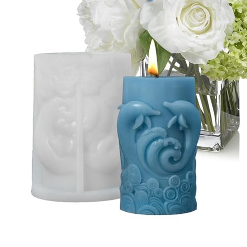 Delphin Kerzenform - Delphin Kerzenform, Kerzenformen für Kerzen | Kerzengießform aus Silikon mit Delfin-Relief Zylinder, Kerzenform für Aromatherapie Handgemachte Deco von Generic