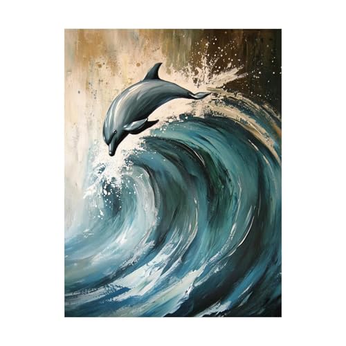 Delphin Malen Nach Zahlen Erwachsene Wellen Malen Nach Zahlen 100 x 135CM DIY Basteln Erwachsene Klarheit Farbe Leinwan Bilder mit Acrylfarben Set 3 Typen Pinsel für Wanddeko Wohnzimmer 2YH-14381 von Generic