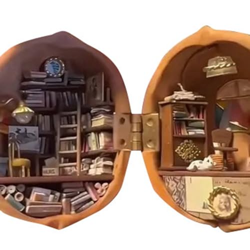 Desktop-Dekorationen, Walnussschalen-Cottage, Mini handgemachte Walnüsse Ornamente, Die kleine Welt in Walnüssen, Mini-Bibliothek, eine kleine Welt im Inneren, Valentinstag Geburtstag Geschenke (E) von Generic