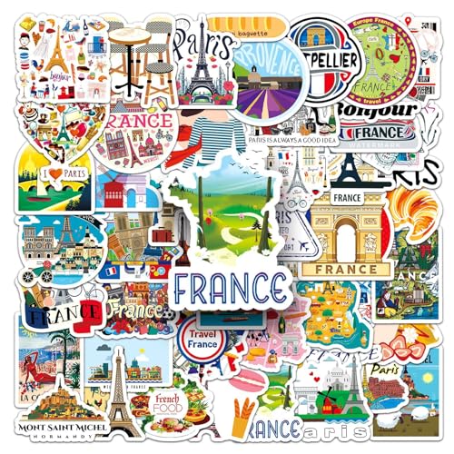 Deutschland Flagge France Italy Sticker Set - 50 Stück - München Berlin Aufkleber - Sehenswürdigkeiten Neuschwanstein Souvenir Oktoberfest Bier Stolz - Rom Venice - Paris Nizza Dekoration (France) von Generic
