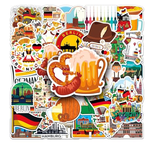 Deutschland Flagge Sticker Set - 50 Stück - Stadt München Hamburg Berlin Aufkleber Pack - Sehenswürdigkeiten Neuschwanstein Denkmal Souvenir Tourismus Oktoberfest Bier Stolz - Dekoration von Generic