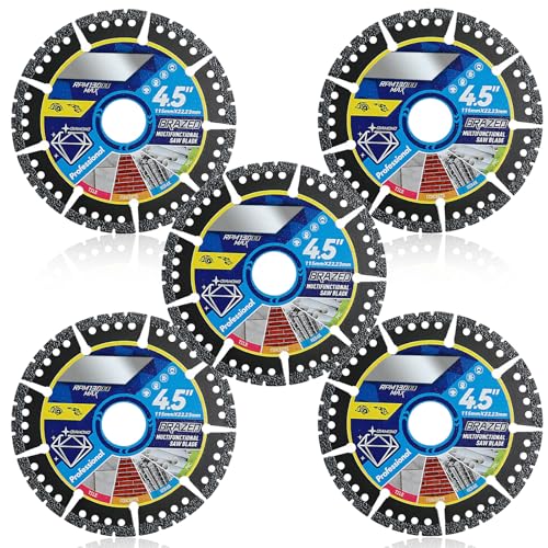 Diamant-Mehrzweck-Sägeblätter, Diamant-Verbundsägeblatt, 4,5 Zoll, vielseitiges und langlebiges DiamantTrennblatt, geeignet zum Schneiden von Fliesen, Marmor, Beton, Stahl und PVC-Rohren (5 PCS) von Generic