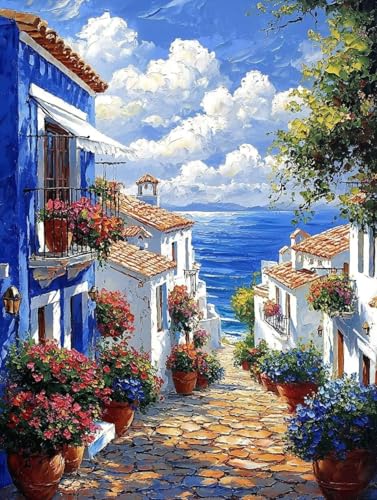 Diamond Painting, Diamond Painting Erwachsene, Blumen Am Meer, Runder Diamanten Stickerei Kreuzstich Mosaikherstellung, Kreatives Geschenke Dekorationen Für Wohnzimmer Schlafzimmer Büro 40x50cm A-198 von Generic