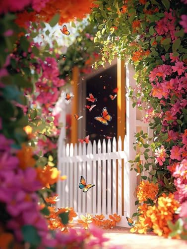 Diamond Painting, Diamond Painting Erwachsene, Blumen Schmetterlinge Klein, Runder Diamanten Stickerei Kreuzstich Mosaikherstellung, Kreatives Geschenke Dekor Für Wohnzimmer Schlafzimmer 30x60cm A-186 von Generic