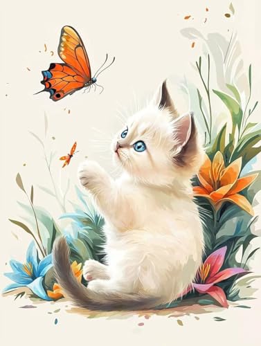 Diamond Painting, Diamond Painting Erwachsene, Schmetterlinge Katzen Klein, Runder Diamanten Stickerei Kreuzstich Mosaikherstellung, Kreatives Geschenke Dekor Für Wohnzimmer Schlafzimmer 25x40cm A-138 von Generic