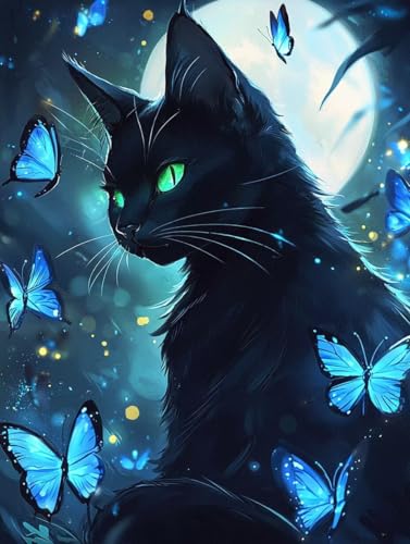 Diamond Painting, Diamond Painting Erwachsene, Schmetterlinge Katzen Klein, Runder Diamanten Stickerei Kreuzstich Mosaikherstellung, Kreatives Geschenke Dekor Für Wohnzimmer Schlafzimmer 30x60cm A-142 von Generic
