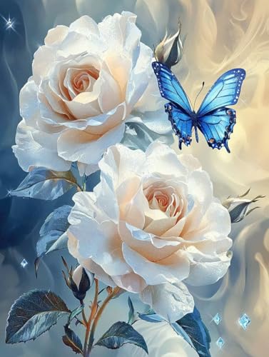 Diamond Painting, Diamond Painting Erwachsene, Schmetterlinge Rose, Runder Diamanten Stickerei Kreuzstich Mosaikherstellung, Kreatives Geschenke Dekor Für Wohnzimmer Schlafzimmer Büro 50x70cm A-144 von Generic