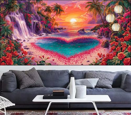Diamond Painting Ägäisches Meer Diamant Painting Bilder Herz Malen Nach Zahlen Erwachsene DIY Mosaikherstellung Puzzle,Diamant Malerei Stickerei Kreuzstich set,Deko Gift für Frauen 100x300cm VQ-592 von Generic