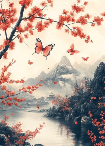 Diamond Painting Berg Diamant Painting Bilder Schmetterling Crystal Art 5D DIY Eckige Steine Diamant Malerei Cross Stitch Stickerei Basteln Erwachsene für Zimmer Deko, Geschenke (90x120cm) -bby25070G von Generic