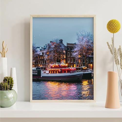 Diamond Painting Boot, Architektur Diamond Painting Erwachsene Anfänger, DIY 5D Runder Vollbohrer Diamant Malerei Stickerei Set Kreuzstich Set zur Home Wand Dekoration Geschenke 40x50 cm PjY4492 3-H von Generic