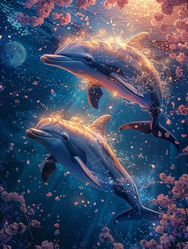Diamond Painting Delphin, 5D Diamond Painting Set für Erwachsene Blume, DIY Runder Vollbohrer Crystal Strass Stickerei Diamantmalerei Malerei Kits, Basteln für Erwachsene, Dekoration, 100x135cm 2-4493 von Generic