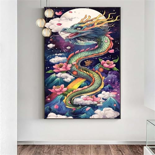 Diamond Painting Drache Diamant Painting Kinder Mond,5D DIY Diamant Mosaikherstellung Set Mädchen Anfänger,Full Drill Diamant Kunst Malerei Bastelset Aesthetic für Wanddekorationen 60x150cm j-1206 von Generic