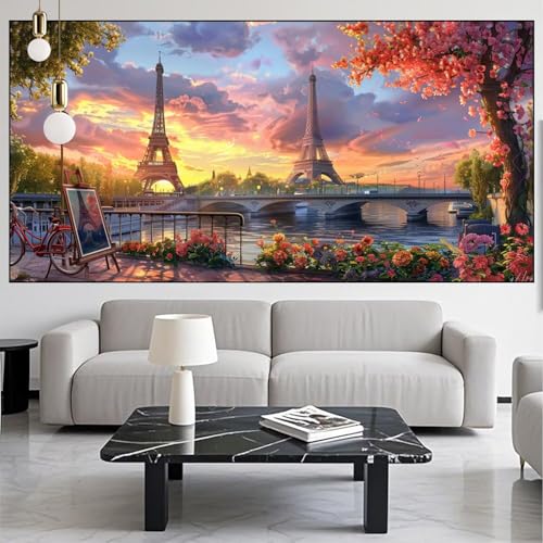 Diamond Painting Eiffelturm Diamond Painting Erwachsene 40x70cm Diamant Malerei Landschaft Malen Nach Zahlen DIY Strass Kunst Mosaikherstellung Crystal Stickerei Malerei Kits für Home Dekor KM-213 von Generic