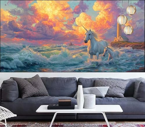 Diamond Painting Einhorn Diamant Painting Bilder Leuchtturm Malen Nach Zahlen Erwachsene DIY Mosaikherstellung Puzzle,Diamant Malerei Stickerei Kreuzstich set,Deko Geschenke für Frauen 40x70cm VQ-508 von Generic