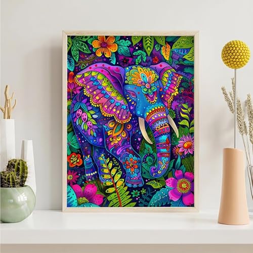 Diamond Painting Elefant, Blume Diamond Painting Erwachsene Anfänger, DIY 5D Runder Vollbohrer Diamant Malerei Stickerei Set Kreuzstich Set zur Home Wand Dekoration Geschenke 70x95cm PjY4684 K-S Diamond Painting Elefant, Blume Diamond Painting Erwachsene Anfänger, DIY 5D Runder Vollbohrer Diamant Malerei Stickerei Set Kreuzstich Set zur Home Wand Dekoration Geschenke 70x95cm PjY4684 K-S von Generic