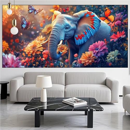 Diamond Painting Elefant Diamond Painting Erwachsene Groß xxl 100x300cm Diamant Malerei Schmetterling Malen Nach Zahlen DIY Strass Kunst Mosaikherstellung Crystal Stickerei Malerei Kits,Dekor KM-865 von Generic
