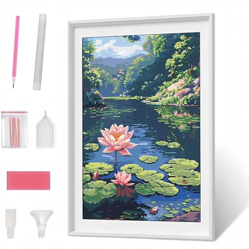 Diamond Painting Erwachsene, Diamant Painting Lotus Landschaft, Diamond Art Set für Erwachsene Kinder, Komplettes Diamant Malerei Malen Stickset, Kreuzstichbilder für Wohnkultur 70x95CM PJY7783 O-Z Diamond Painting Erwachsene, Diamant Painting Lotus Landschaft, Diamond Art Set für Erwachsene Kinder, Komplettes Diamant Malerei Malen Stickset, Kreuzstichbilder für Wohnkultur 70x95CM PJY7783 O-Z von Generic