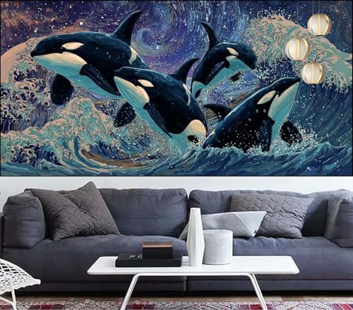 Diamond Painting Erwachsene Delphin Diamond Painting xxl 100x300cm Diamant Malerei Wellen,DIY Malen Nach Zahlen Erwachsene Diamant Stickerei,Diamanten Crystal Leinwand Art Mosaik Bastelset,Gift VQ-620 von Generic