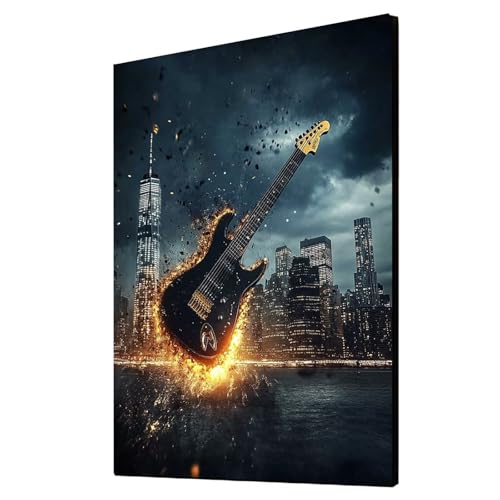 Diamond Painting Erwachsene Gitarre Diamond Painting Stadt, Diamant Malen Nach Zahlen, 5D DIY Crystal art Cross Stickerei Basteln Erwachsene, Home Ästhetik Wand Dekor, Geschenke 100x135 cm 1ZSH-16730 von Generic
