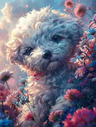 Diamond Painting Erwachsene Hund Diamond Painting Kinder Blume, Vollbohrer Diamanten Basteln Erwachsene Stickerei Kreuzstich Crystal Art Malerei für Zimmer Deko, Geschenk Frau (20 * 30cm) -KF2506CP von Generic