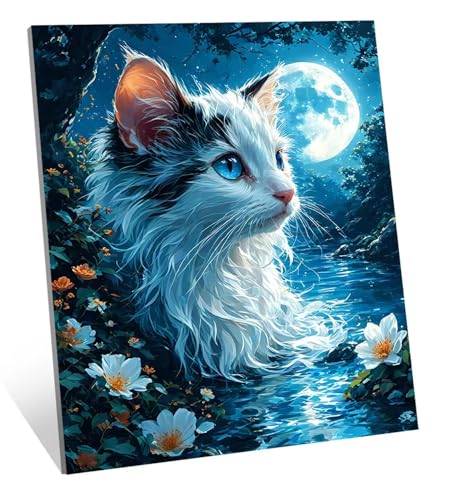 Diamond Painting Erwachsene Katze Diamond Painting Kinder, DIY Full Drill Mond Diamant Malerei Erwachsene Set, Basteln Mädchen 7 10 Jahre Diamant Bilder, Als Geschenk, Haus Dekoration 20x30 cm H-5922 von Generic