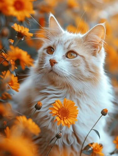 Diamond Painting Erwachsene Katze Diamond Painting Kinder Blume, Vollbohrer Diamanten Basteln Erwachsene Stickerei Kreuzstich Crystal Art Malerei für Zimmer Deko, Geschenk Frau 40 x 55 cm -KF2506PK von Generic