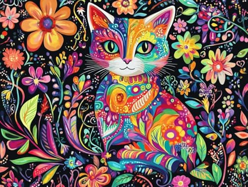 Diamond Painting Erwachsene Kinder, 5D Diamant Painting Katze Blume Diamant Basteln Mädchen 8 Jahre, Mosaik Erwachsene Bastelset Set, Strass Kristall Kreuzstich Stickerei, Home Dekor 100x200cm C-808 von Generic