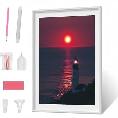 Diamond Painting Erwachsene Kinder Leuchtturm Sonnenuntergang Diamant Painting Bilder Anfänger, Runder Vollbohrer Diamant Malerei Stickerei Set Kreuzstich Geschenke Dekorieren (70x95cm) PJY7720 7-1 von Generic