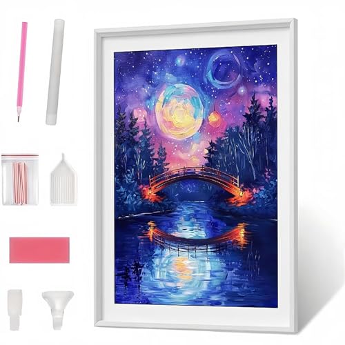 Diamond Painting Erwachsene Kinder Sternenhimmel BrüCke Diamant Painting Bilder Anfänger, Runder Vollbohrer Diamant Malerei Stickerei Set Kreuzstich Frauen Geschenke Dekorieren (70x95cm) PJY8000 5-P von Generic