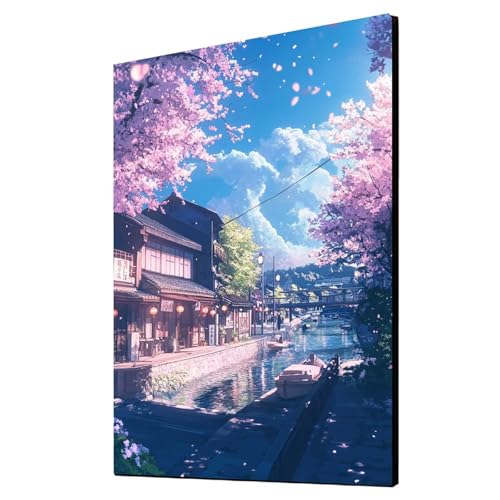 Diamond Painting Erwachsene Kirschblüten Diamond Painting Stadt, Diamant Malen Nach Zahlen, 5D DIY Crystal art Cross Stickerei Basteln Erwachsene, Home Ästhetik Wand Dekor 100x135 cm 1ZSH-11780 von Generic