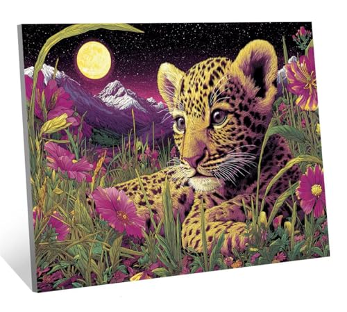 Diamond Painting Erwachsene Leopard Diamond Painting Kinder, DIY Blume Diamant Malerei Erwachsene Set, Basteln Mädchen 7 10 Jahre Diamant Bilder, Als Geschenk, für Haus Dekoration 45x60 cm H-5765 von Generic