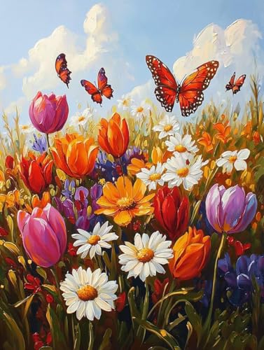 Diamond Painting Erwachsene Mädchen Kinder Anfänger, 5D DIY Schmetterlinge Blumen Diamant Painting Bilder, Diamanten Malerei Stickerei Kreuzstich Mosaik Geschenke Home Wand Dekorationen 45x60cm A-133 von Generic
