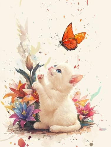 Diamond Painting Erwachsene Mädchen Kinder Anfänger, 5D DIY Schmetterlinge Katzen Diamant Painting Bilder, Diamanten Malerei Stickerei Kreuzstich Mosaik Geschenke Home Wand Dekorationen 30x45cm A-139 von Generic