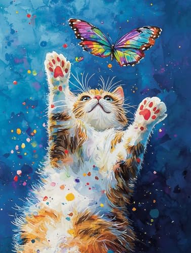 Diamond Painting Erwachsene Mädchen Kinder Anfänger, 5D DIY Schmetterlinge Katzen Diamant Painting Bilder, Diamanten Malerei Stickerei Kreuzstich Mosaik Geschenke Home Wand Dekorationen 30x45cm A-141 von Generic
