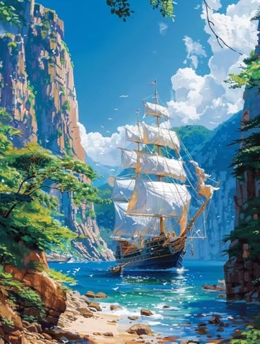 Diamond Painting Erwachsene Segelboot Diamond Painting Kinder Landschaft, Vollbohrer Diamanten Basteln Erwachsene Stickerei Kreuzstich Crystal Art Malerei für Zimmer Deko (20 * 30cm) -KF250675 von Generic