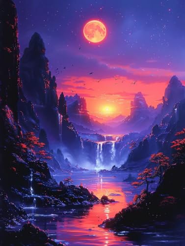Diamond Painting Erwachsene Sonnenaufgang Diamond Painting Kinder Landschaft, Vollbohrer Diamanten Basteln Erwachsene Stickerei Kreuzstich Crystal Art Malerei für Zimmer Deko (60 * 80cm) -KF2506A4 von Generic