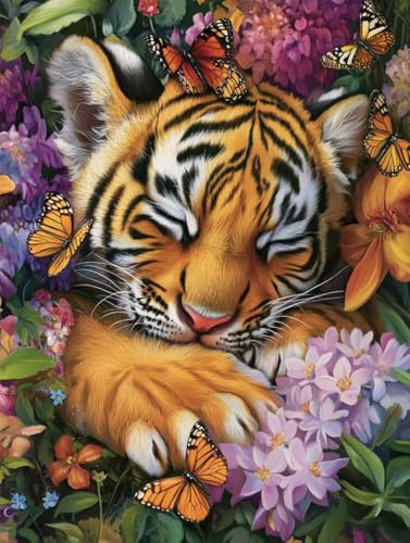 Diamond Painting Erwachsene Tiger, Schmetterling 5D DIY Full Drill Stickerei Art Leinwand 50x70cm, Kinder Anfänger Kristall Kreuzstich Kit, Diamond Art Basteln Kit, für Home Wand Dekor a-320 von Generic