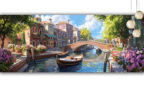 Diamond Painting Erwachsene Venedig Diamond Painting xxl 100x300cm Diamant Malerei Kleine Stadt,DIY Malen Nach Zahlen Erwachsene Diamant Stickerei,5D Diamanten Crystal Leinwand Mosaik Bastelset F843 von Generic
