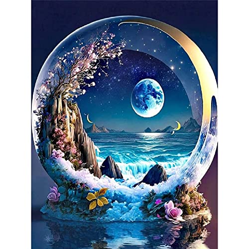 Diamond Painting Erwachsene und Kinder, 5D Diamant Painting Bilder landschaft Set, DIY Diamant Crystal Arts Craft Cross Stickerei Malerei Kits Home Wand Décor (Mond 30x40cm) von Generic