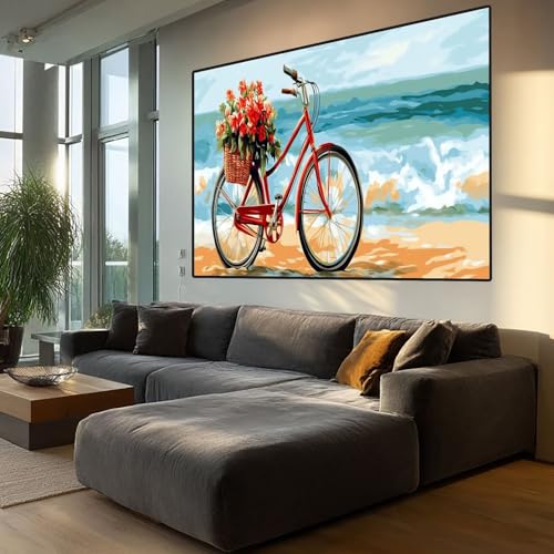 Diamond Painting Fahrrad Diamont Painting Bilder Strand Malen Nach Zahlen set für Erwachsene,5D Vollbohrung Crystal Bastelset Mosaikherstellung,DIY Diamant Malerei für Deko Geschenke 40x100cm XD204 von Generic