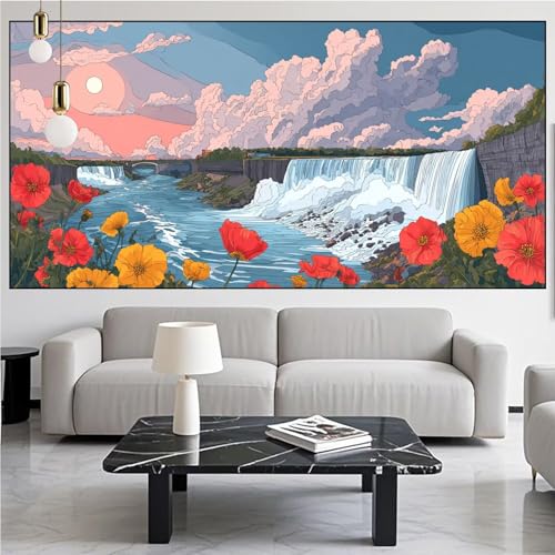 Diamond Painting Fallen Diamond Painting Erwachsene Groß xxl 90x250cm Diamant Malerei Blume Malen Nach Zahlen DIY Strass Kunst Mosaikherstellung Crystal Stickerei Malerei Kits für Home Dekor KM-927 von Generic