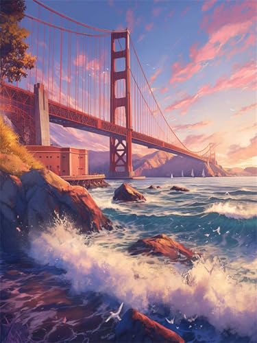 Diamond Painting Golden Gate Bridge Diamond Painting Kinder 30x50cm Diamant Malerei Bilder Landschaft, DIY Vollbohrer Diamanten Malerei Stickerei Kreuzstich Malerei Bastelset Kits, Geschenk z35-t Diamond Painting Golden Gate Bridge Diamond Painting Kinder 30x50cm Diamant Malerei Bilder Landschaft, DIY Vollbohrer Diamanten Malerei Stickerei Kreuzstich Malerei Bastelset Kits, Geschenk z35-t von Generic