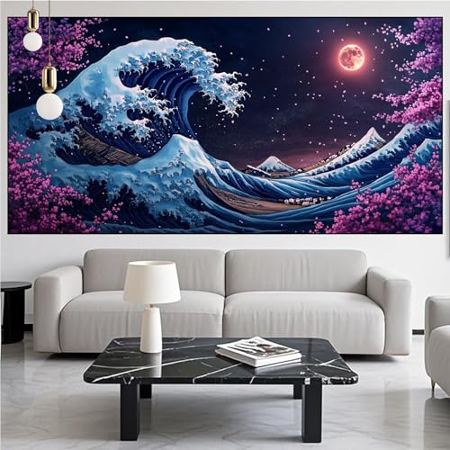 Diamond Painting Japan Diamont Painting Bilder Wellen Malen Nach Zahlen Set für Kinder Erwachsene,5D Vollbohrung Crystal Bastelset Mädchen Mosaikherstellung,DIY Diamant Malerei,Gifts 60x180cm KM-84 von Generic