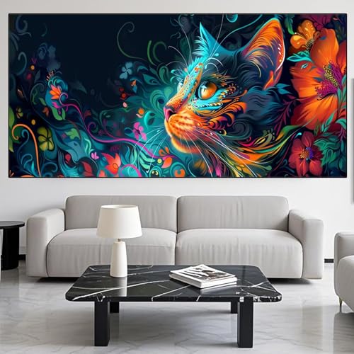 Diamond Painting Katze Diamond Painting Erwachsene Groß xxl 70x140cm Diamant Malerei Blume Malen Nach Zahlen DIY Strass Kunst Mosaikherstellung Crystal Stickerei sets für Home Dekor Geschenke XD559 von Generic