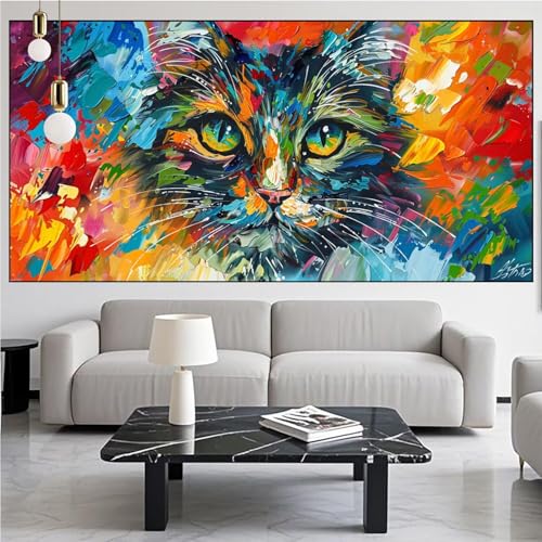 Diamond Painting Katze Diamont Painting Bilder Abstrakt Malen Nach Zahlen Set für Kinder Erwachsene,5D Vollbohrung Crystal Bastelset Mädchen Mosaikherstellung,DIY Diamant Malerei 100x300cm KM-912 von Generic