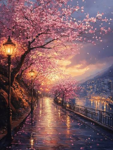 Diamond Painting KirschblüTen, Landschaft Diamond Painting Erwachsene Anfänger 5D DIY Full Runden Drill Diamant Strass Kristall Kreuzstich Stickerei Paint für Deko Schlaffür (30x40cm) -wyl250688 von Generic
