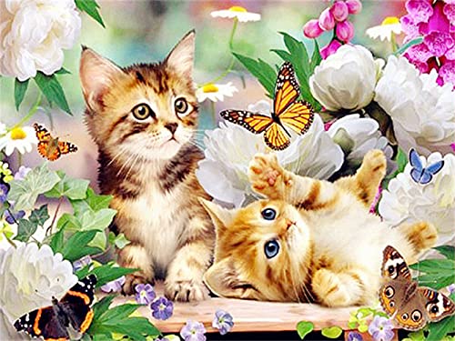 Diamond Painting Kits for Adults Cats Butterflies 5D DIY Diamond Painting by Number Kits, DIY Paint with Round Full Drill Rhinestone Embroidery Pictures Arts Craft,15.7x12 Inch,Frameless von Generic